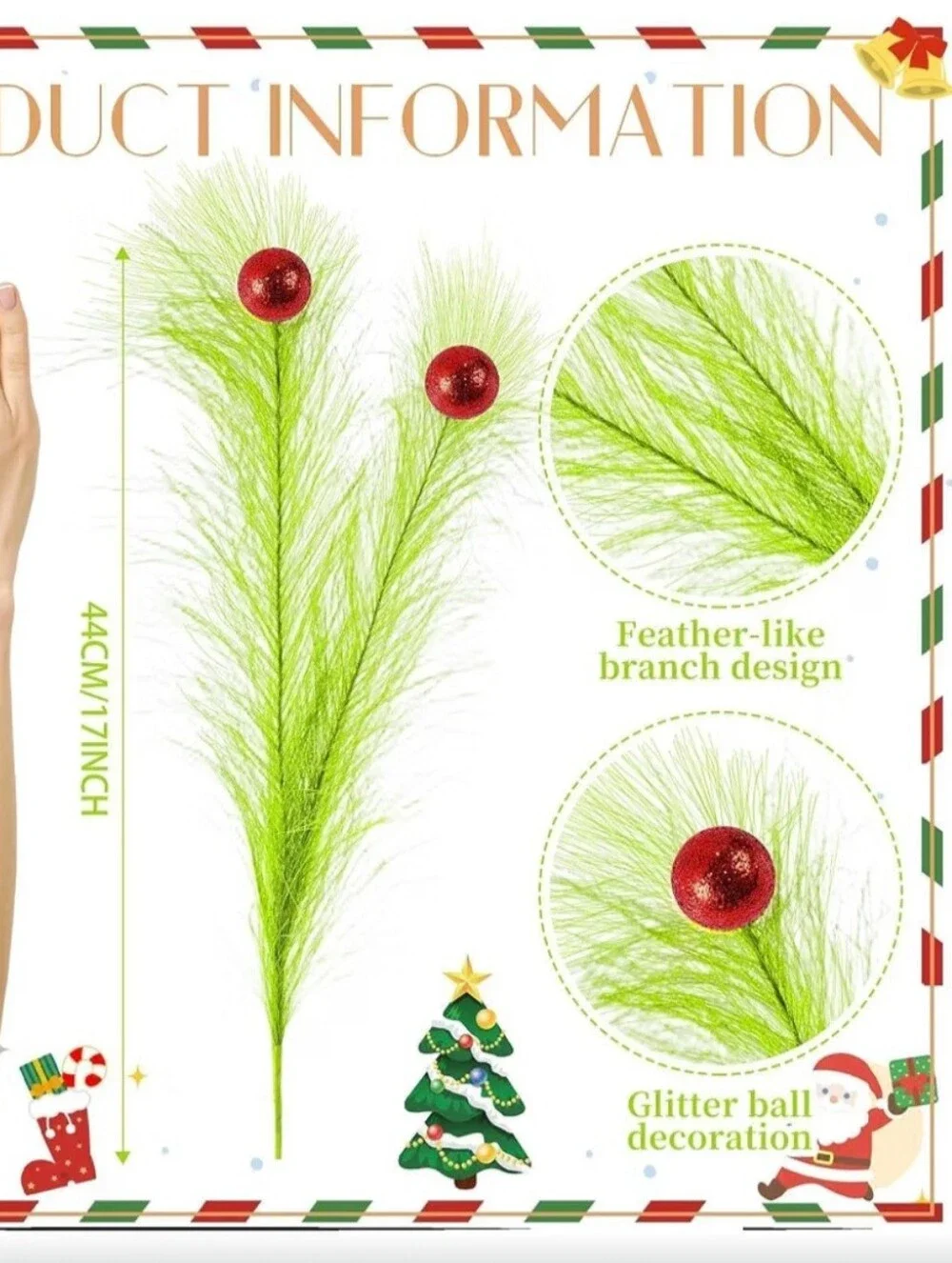 Green Decorative Pick Bundle with Glitter Red Berry Ornaments. Set of 24. NWT.